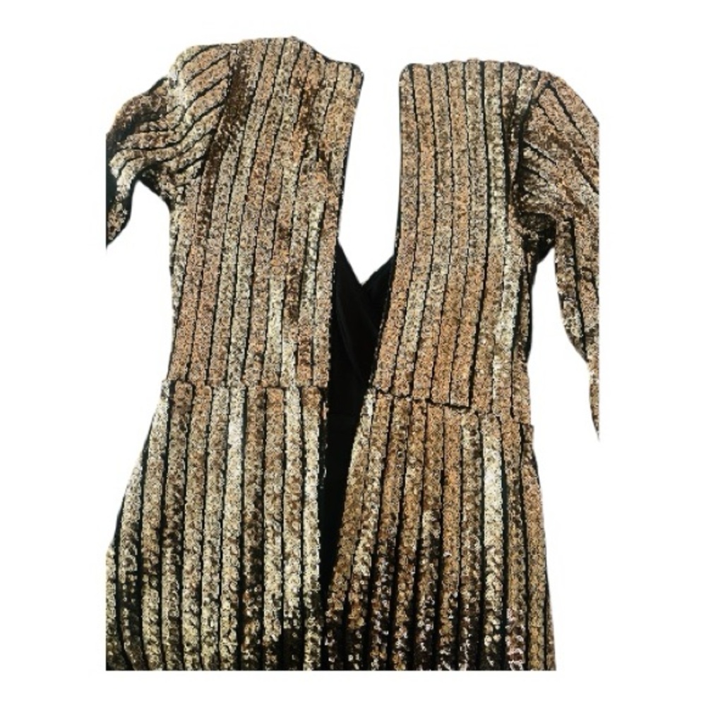 NWT Lulu's Elegant Gold Sequin Black Party Tulip Mini Dress |  New Years Eve - Picture 3 of 16
